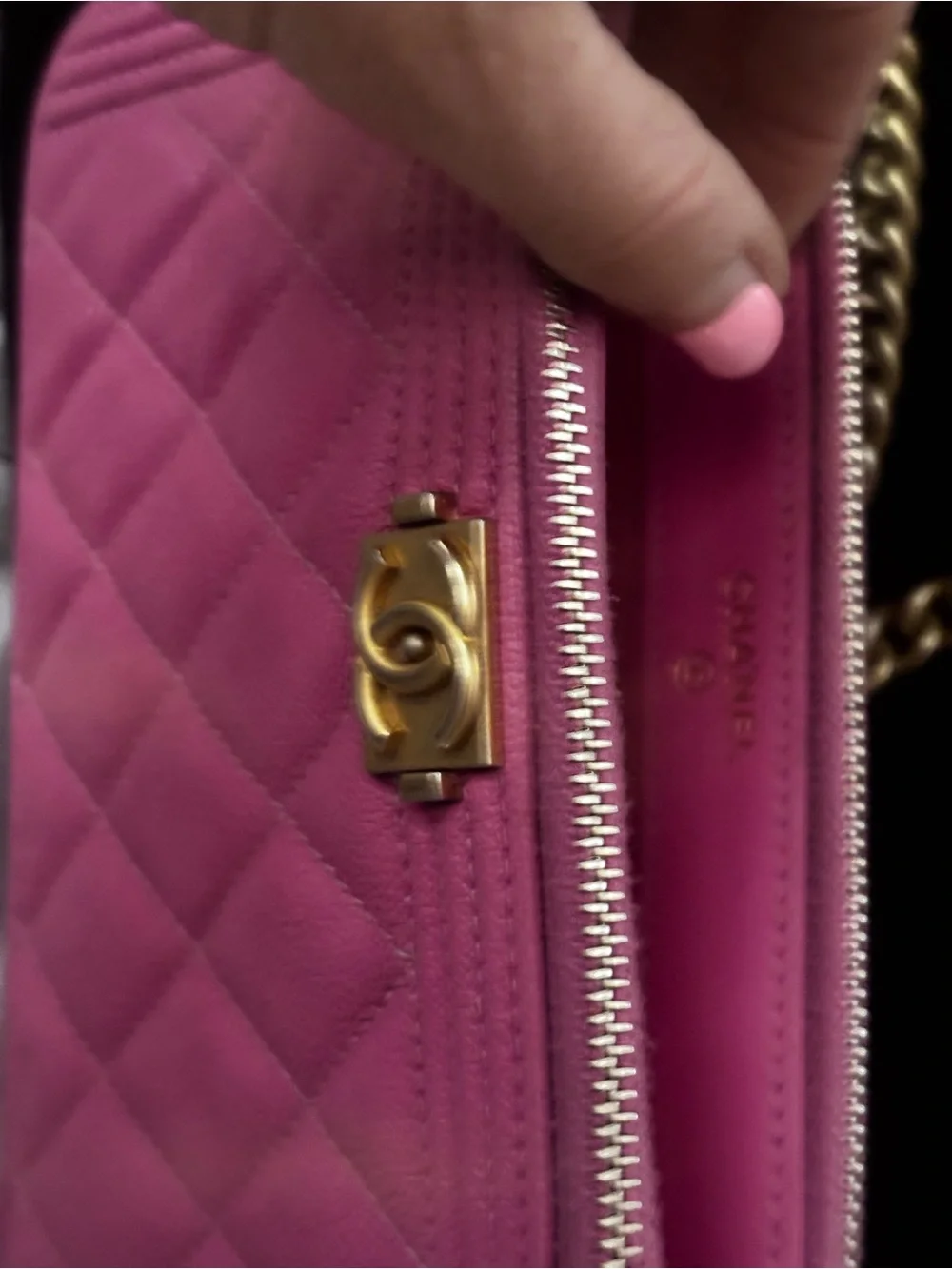 CHANEL Hot Pink Quilted Leather WOC Crossbody with Gold Chain and Box